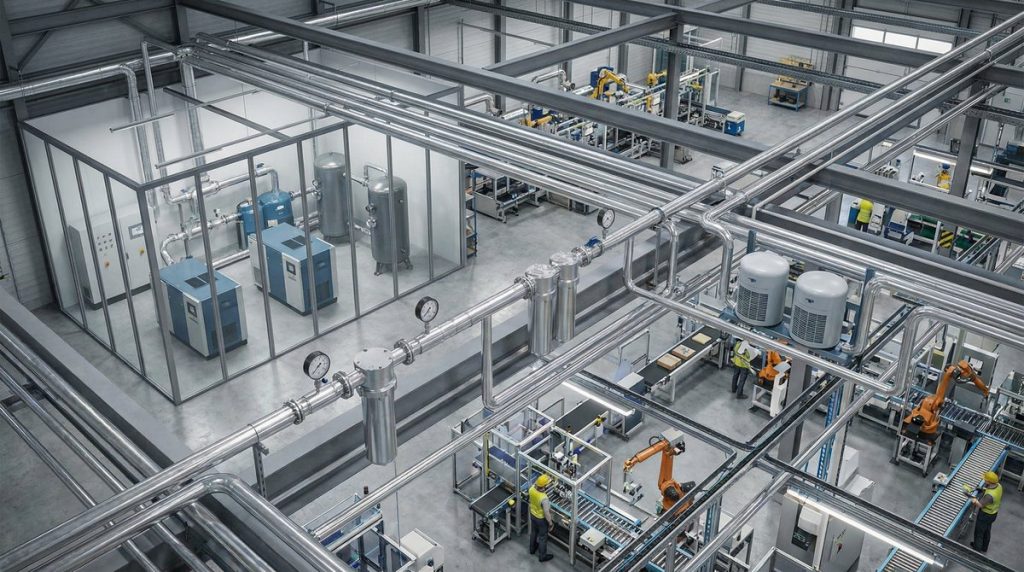 מערכת אוויר דחוס תעשייתית - תכנון והתקנה